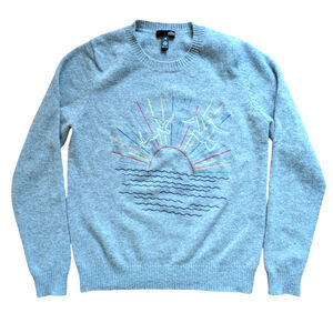 100% CASHMERE As Seen on TV Aqua Super Soft Embroidered Bird Grey Sweater Sz M